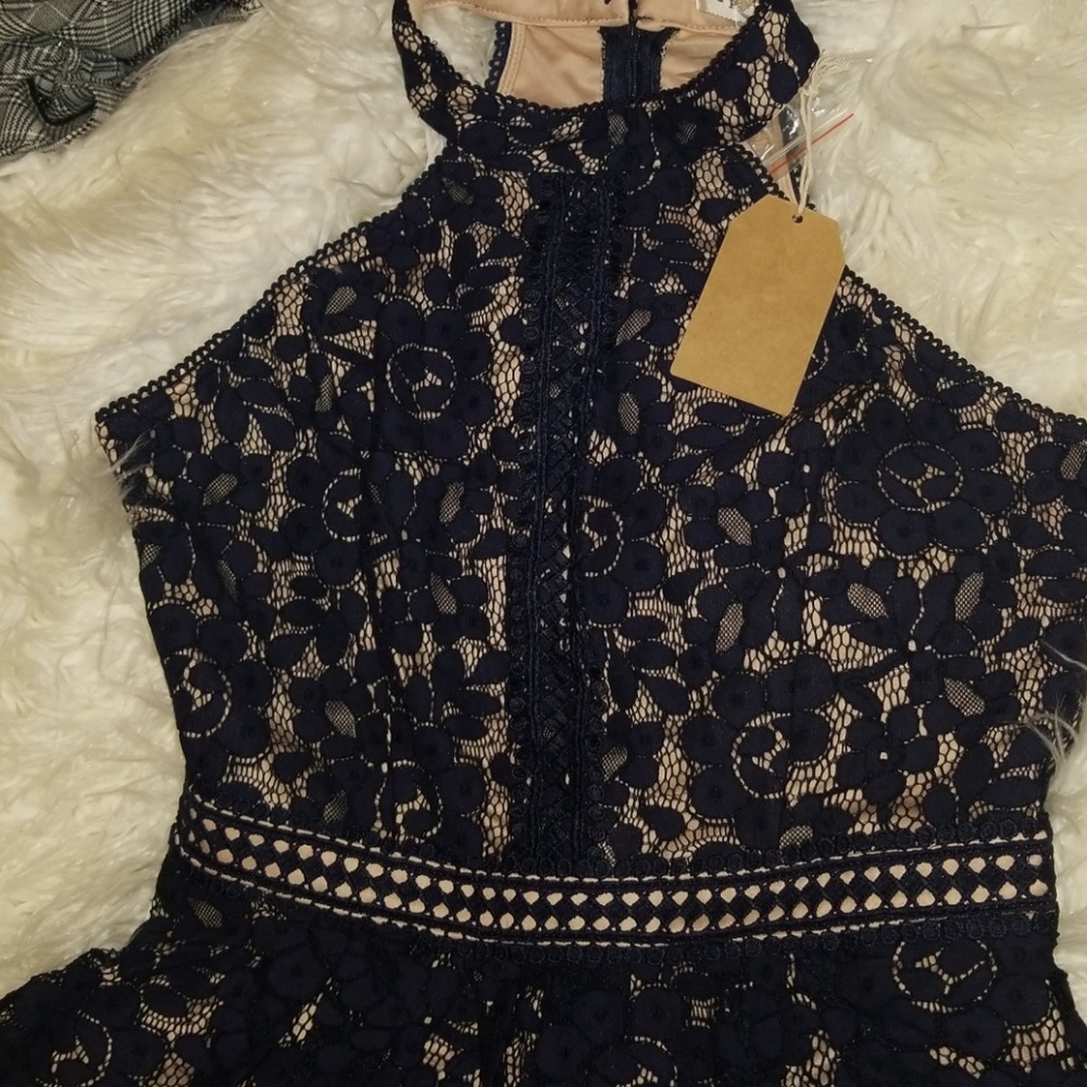 Navy lace dress prom, wedding, Easter, babyshower, office casual wear - Picture 2 of 4